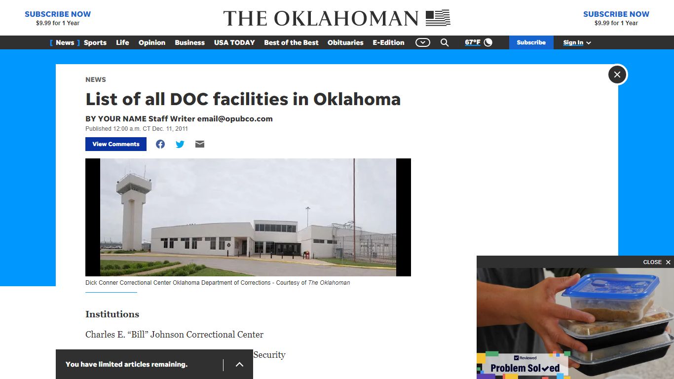 List of all DOC facilities in Oklahoma